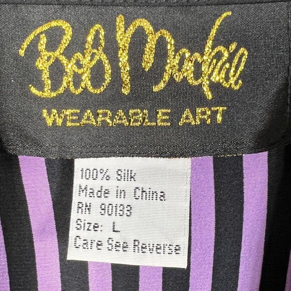 Bob Mackie Womens L Wearable Art 100% Silk Blouse Gold Buttons Contrast Trim Top - Picture 13 of 16